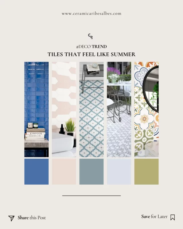 Bright colours, fresh shapes and light-catching textures — that's the essence of our most summery collections.💙 Ocean💗 Picket💠 Mediterráneo🪻 La Bohème🍊 CubaWhich one is your favourite? 👇🏻┄┄┄┄┄┄┄┄┄Colores brillantes, formas frescas y texturas que capturan la luz: así son nuestras colecciones más veraniegas.💙 Ocean 💗 Picket💠 Mediterráneo🪻 La Bohème🍊 Cuba¿Cuál es tu favorita? 👇🏻𝐈𝐍𝐅𝐎 comercial@ceramicaribesalbes.com | +34 964 60 32 52ᴄᴀᴛᴀʟᴏɢᴜᴇs | ᴄᴀᴛᴀ́ʟᴏɢᴏs 𝐰𝐰𝐰.𝐜𝐞𝐫𝐚𝐦𝐢𝐜𝐚𝐫𝐢𝐛𝐞𝐬𝐚𝐥𝐛𝐞𝐬.𝐜𝐨𝐦 𝘈𝘭𝘸𝘢𝘺𝘴 𝘏𝘪𝘨𝘩 𝘘𝘶𝘢𝘭𝘪𝘵𝘺#Tile #CerámicaRibesalbes #MadeInSpain #Cerámica #Azulejos #España #New #Nuevo #Colección #PorcelainTiles #Inspiración #Camden #Colores #Colours #AlwaysHighQuality